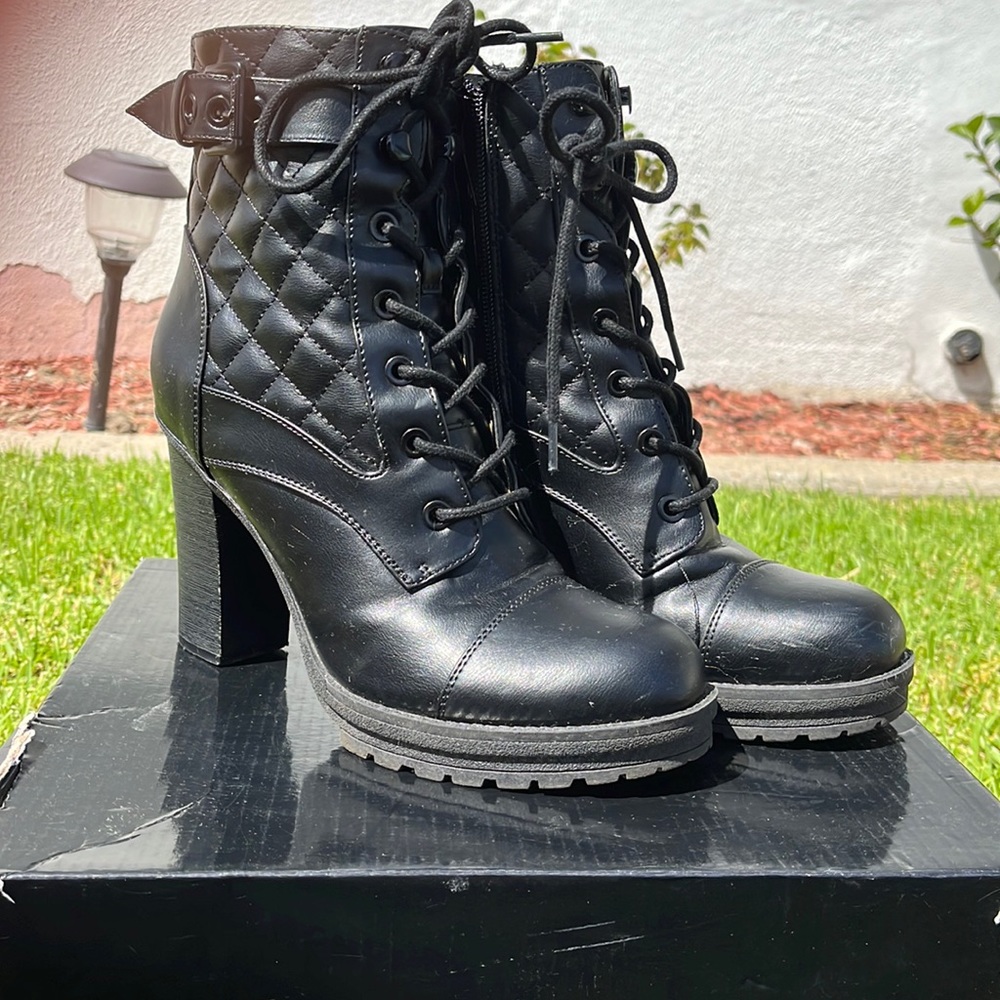Guess black combat heeled boots